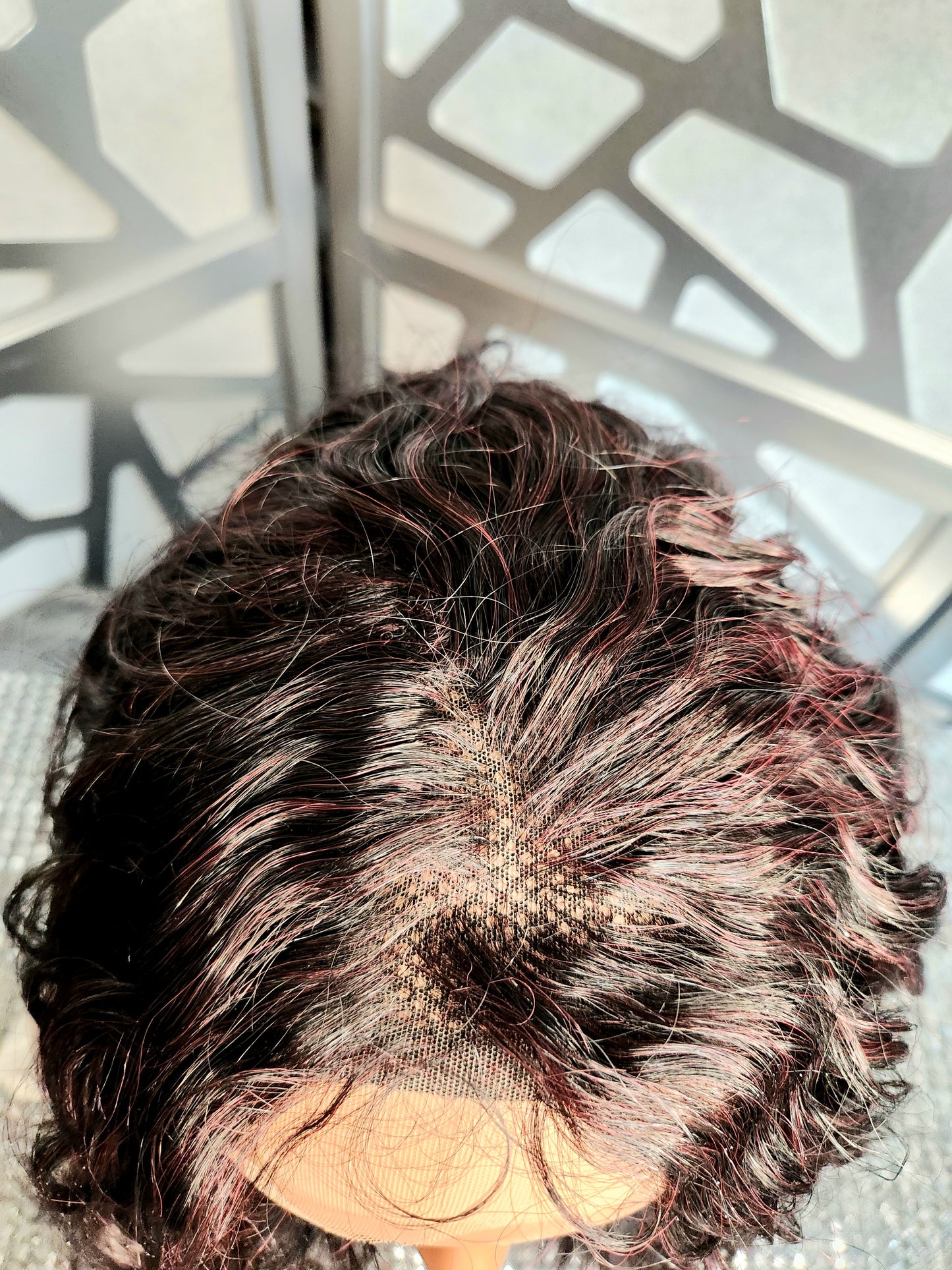 Black Curly Wig Free parting 13x4 Human Hair Blend balayage Highlights Auburn Glueless Heat Safe