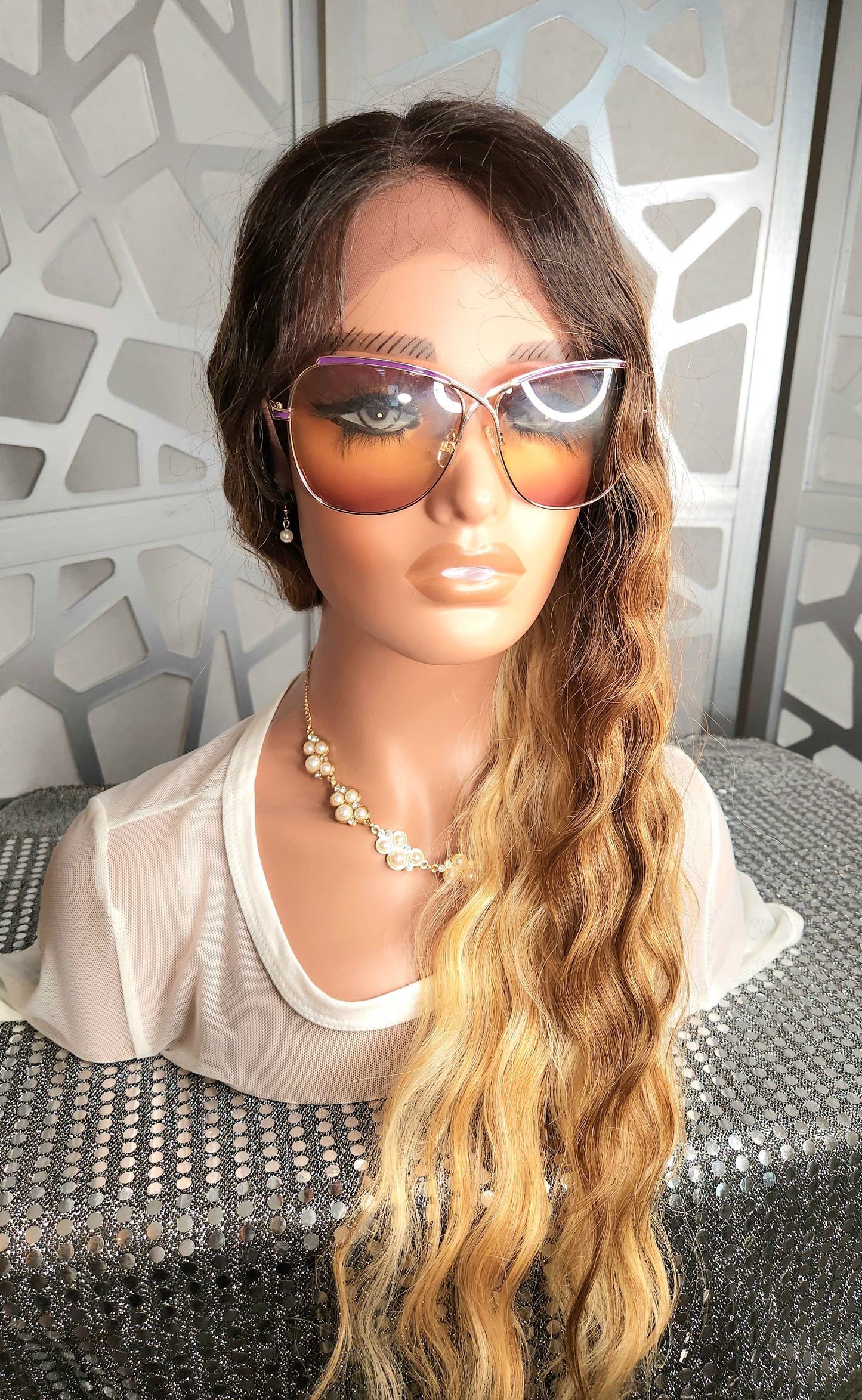 Wavy Blonde Wig Lace Front Wig Curly Blonde Wig Ombre Highlights Human Hair Blend Glueless Daily Wear Hair Loss Heat Safe