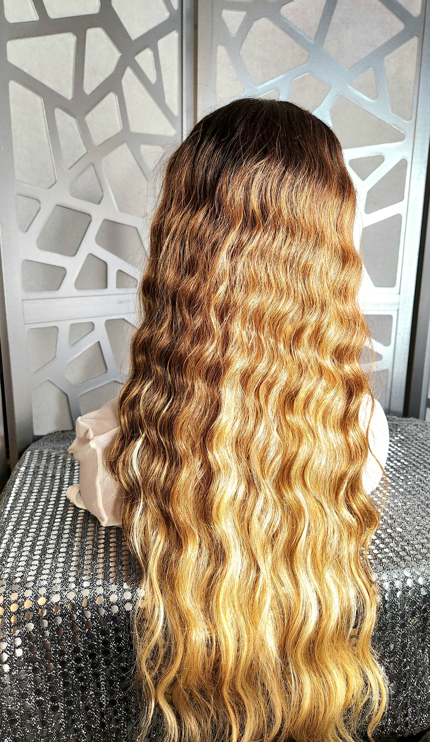 Wavy Blonde Wig Lace Front Wig Curly Blonde Wig Ombre Highlights Human Hair Blend Glueless Daily Wear Hair Loss Heat Safe