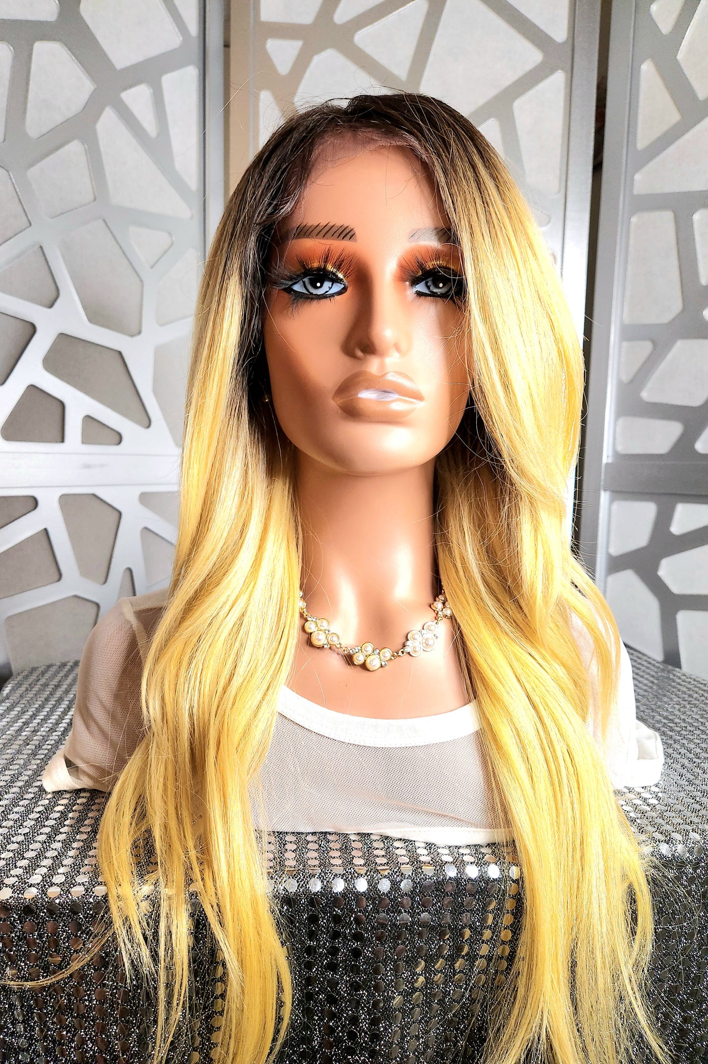 Golden Blonde Wig Lace Front Wig Wavy Blonde Wig Human Hair Blend Glueless Wig Daily wear Hair Loss Heat Safe
