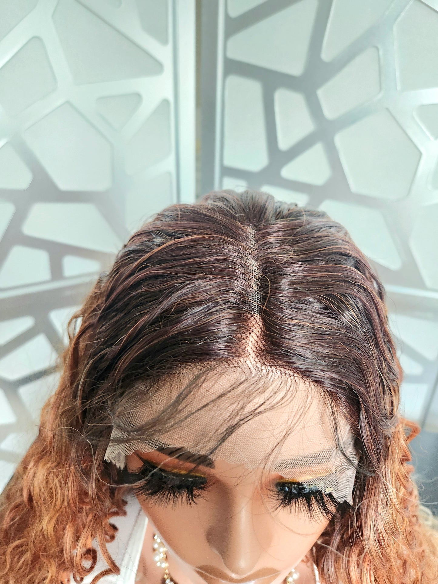 34" Long Curly Wig Reddish Blonde Wig Lace Front Wig Human Hair Wig Ombre Highlights Blonde Red