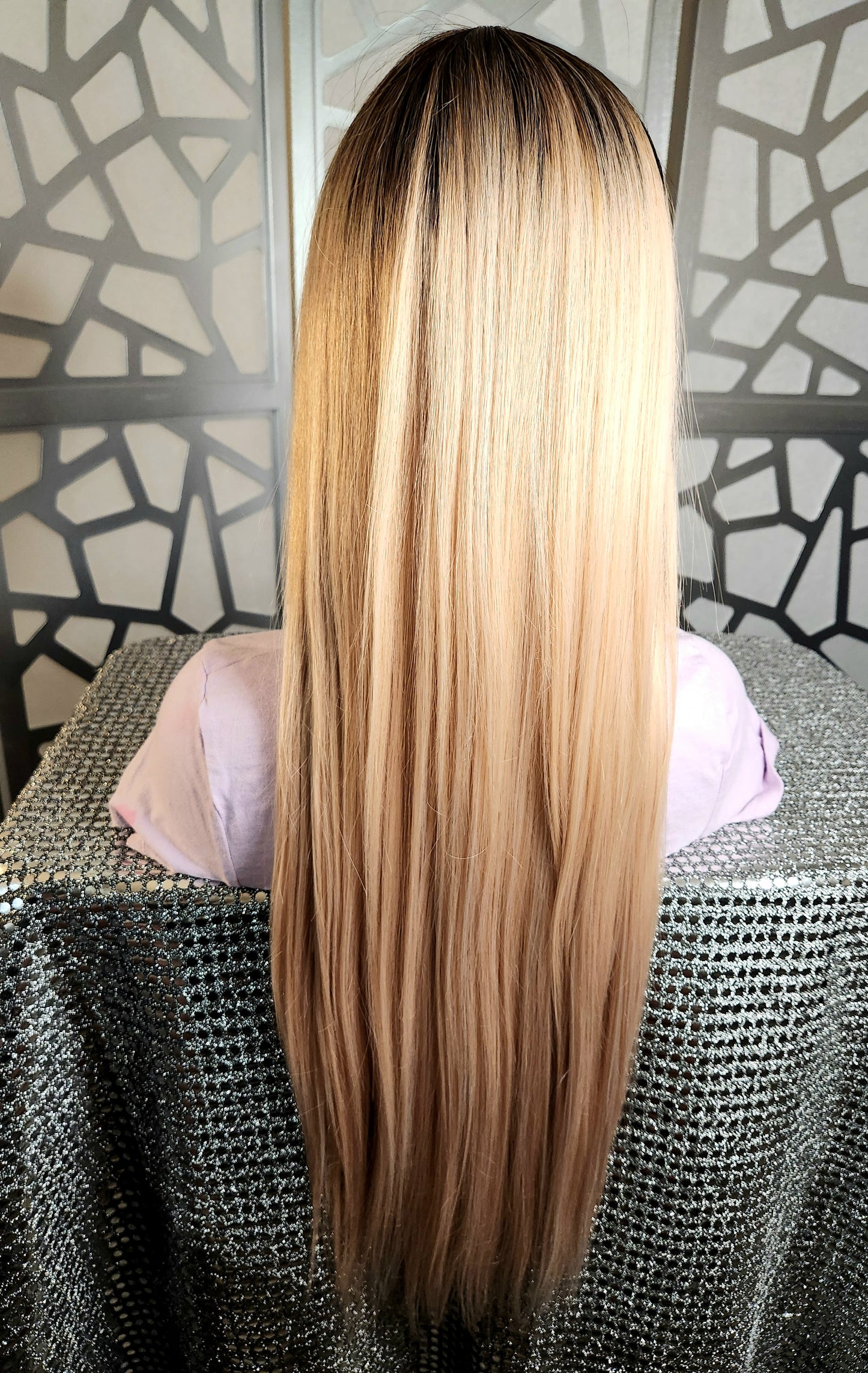 28"Blonde Long Wig with Bangs Straight Wig Ombre Rose Blonde Glueless Daily Wear Hair loss Long Bob Wig With Bangs Blonde Long Wig