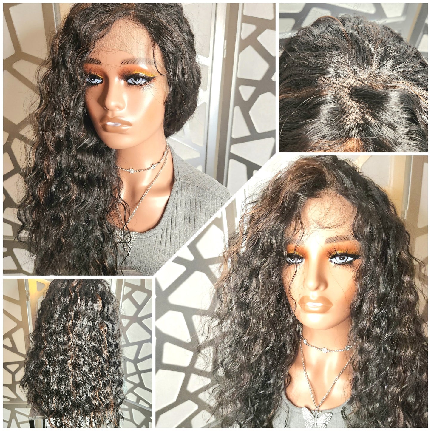 Black Curly Wig Free parting 13x4 Human Hair Blend balayage Highlights Auburn Glueless Heat Safe