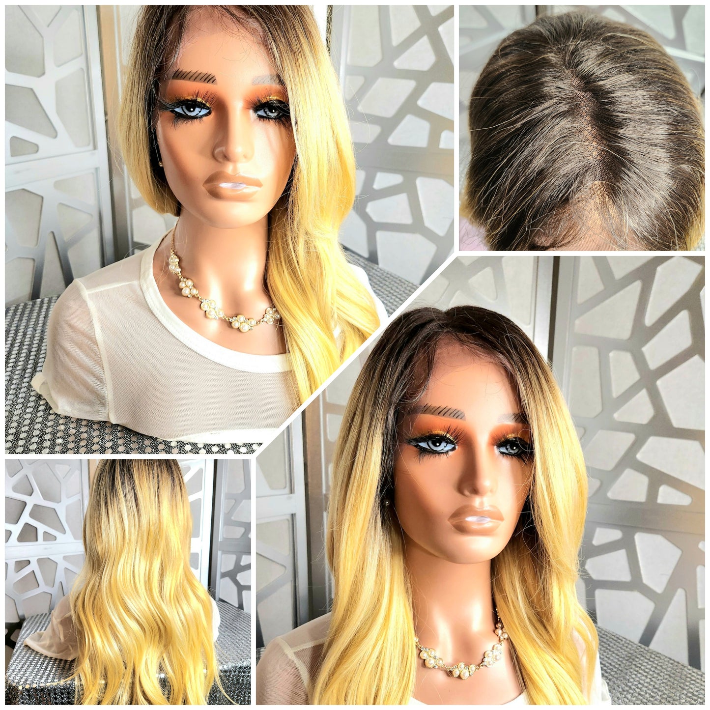 Golden Blonde Wig Lace Front Wig Wavy Blonde Wig Human Hair Blend Glueless Wig Daily wear Hair Loss Heat Safe