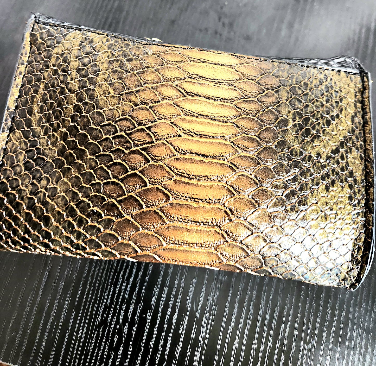 Black Gold Handbag Handbag 2pc (Alligator?)  Purse Black & Bronze Evening Bag Coin Purse Gold Trim Bling