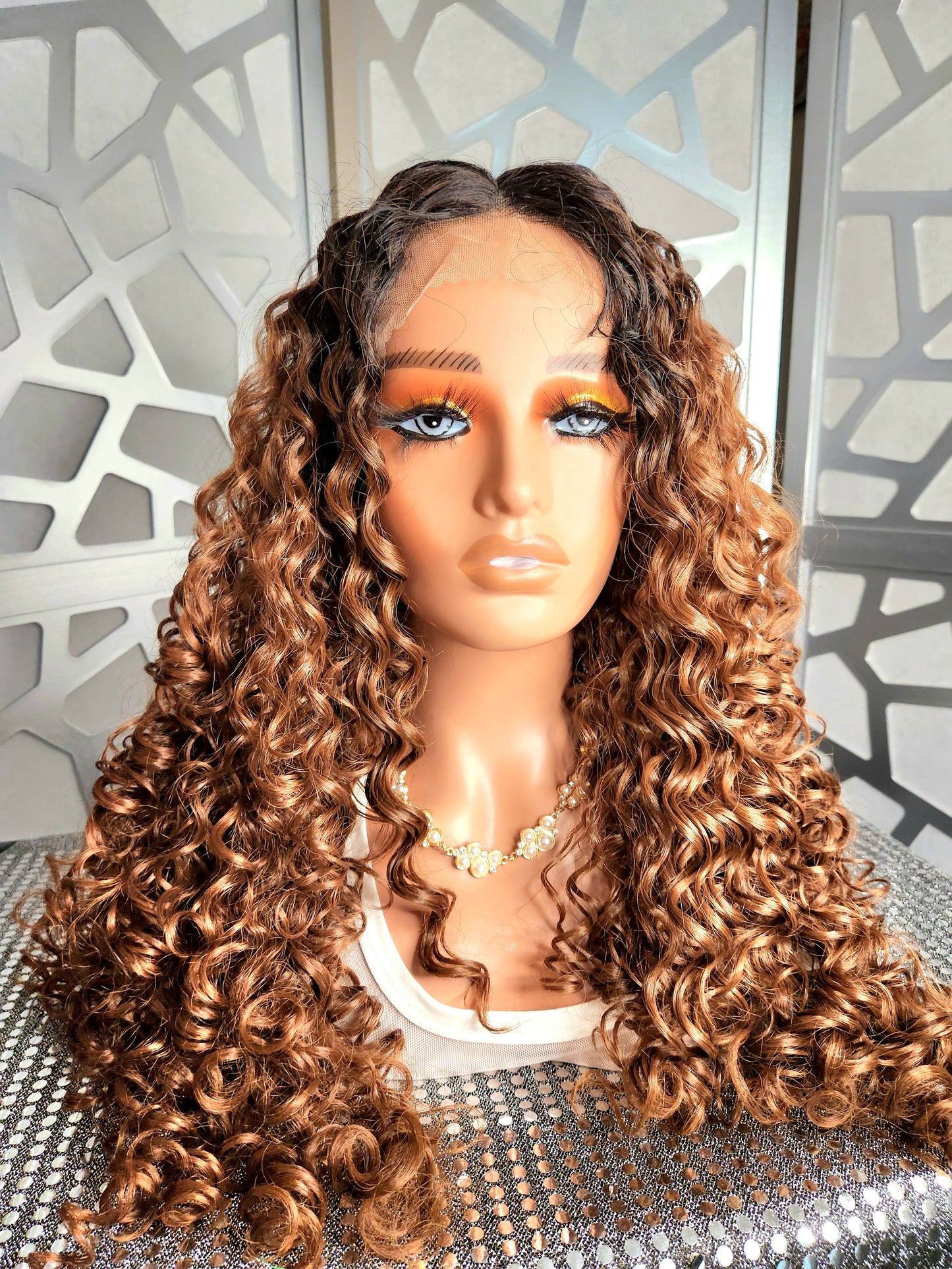 Long Curly Wig Ombre Wig Lace Front Wig Human Hair Blend Tight Curly Wig Daily Wear Hair Loss Heat Safe