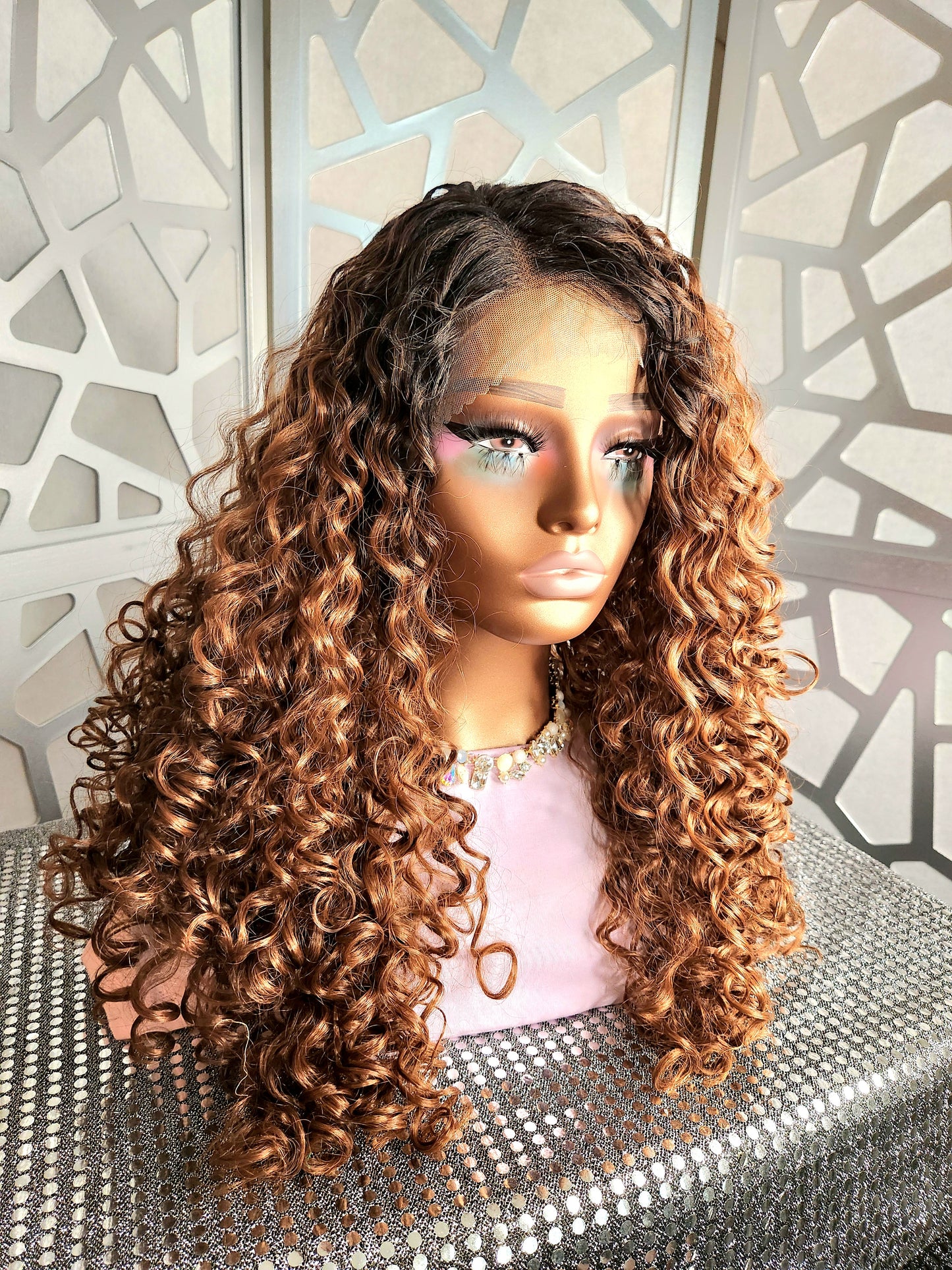 Long Curly Wig Ombre Wig Lace Front Wig Human Hair Blend Tight Curly Wig Daily Wear Hair Loss Heat Safe