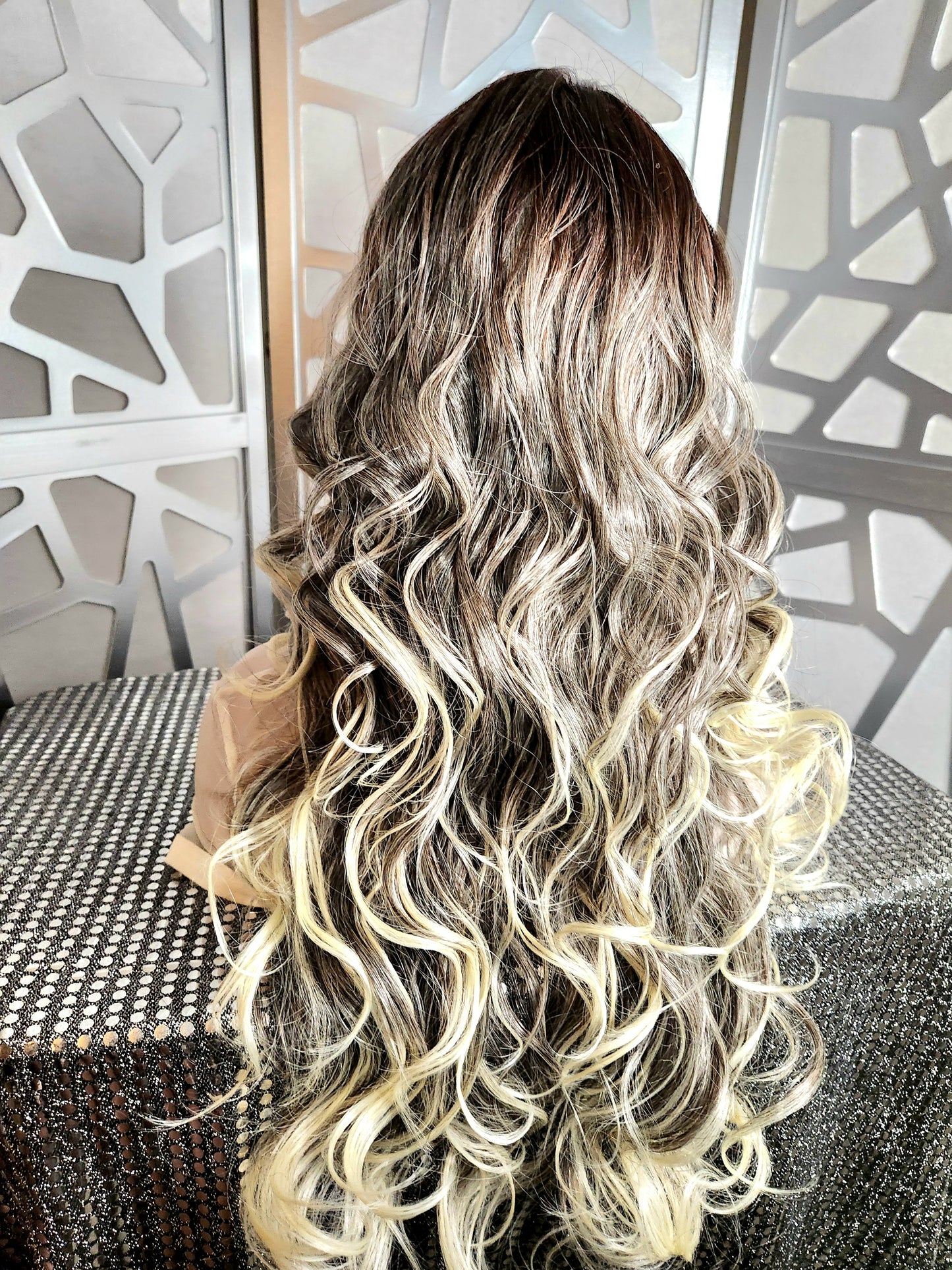 Long Curly Wig Platinum Blonde Wig Lace Front Wig Human Hair Blend Ombre White Blonde Wig Daily wear Hair Loss  Heat Safe