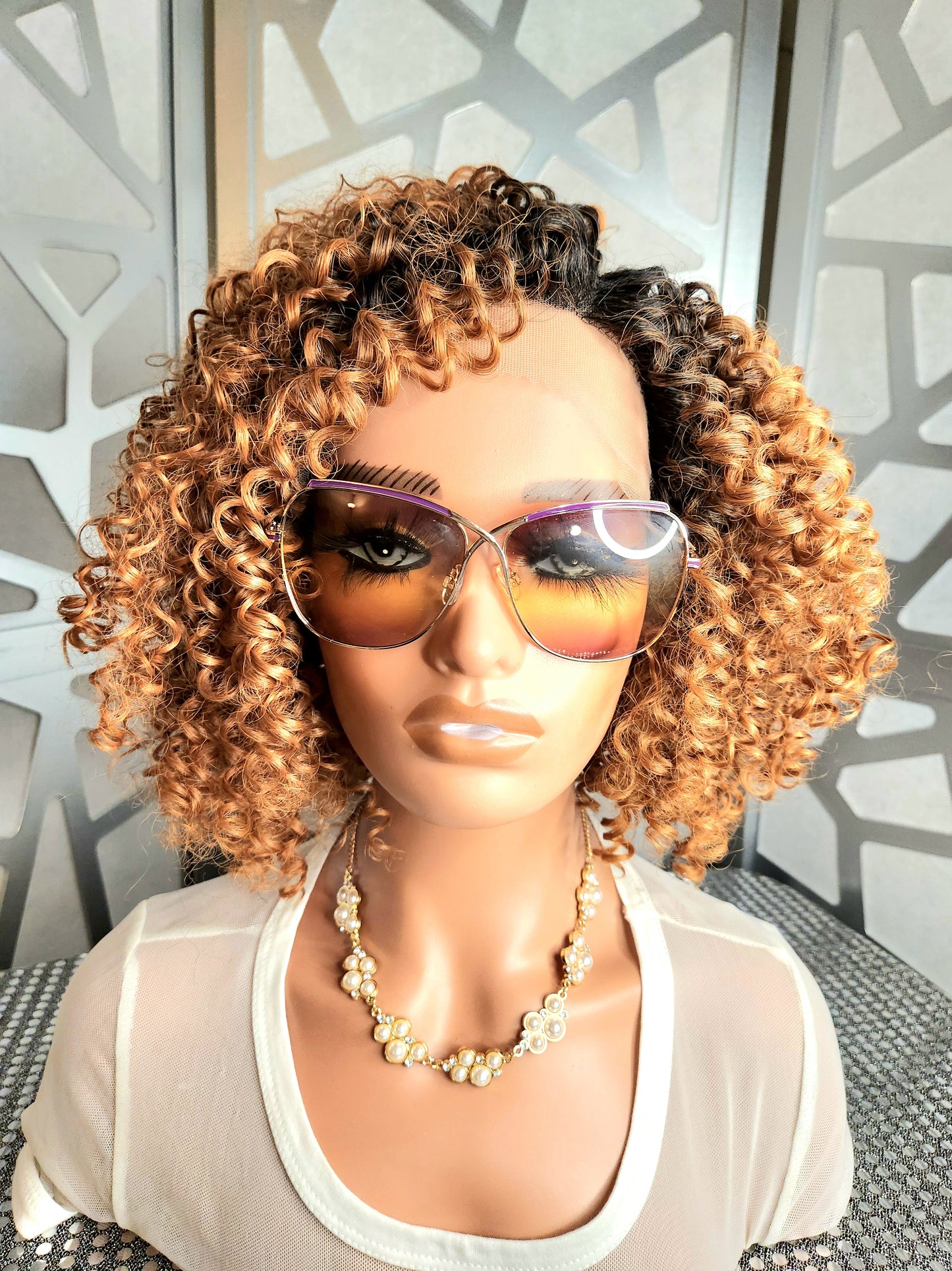 Short Curly Tight Wig Ombre Ginger Wig Lace Front Wig Human Hair Blend Glueless Wig Daily Wear Hair loss Heat Safe