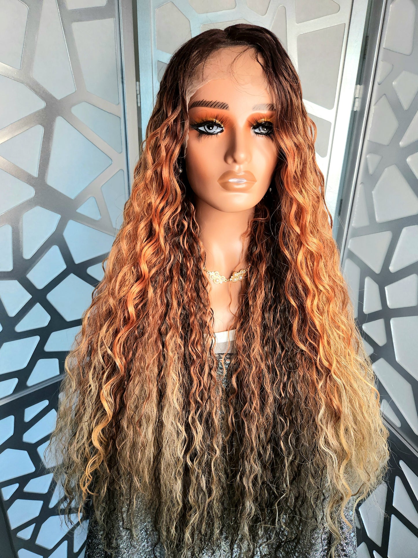 34" Long Curly Wig Black Lace Front Wig Wavy Extra Long Wig Human Hair Blend Glueless Wig Heat Safe