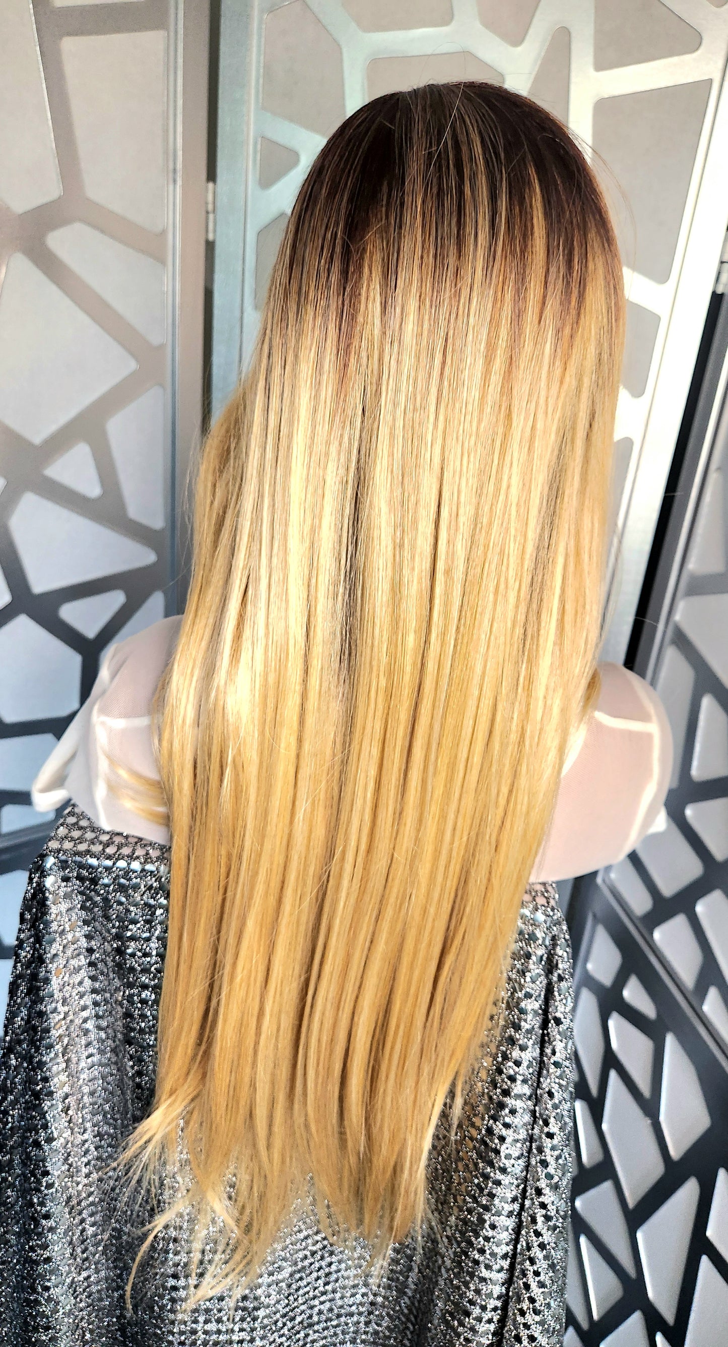 24" Straight Golden Blonde Lace Front Wig Human Hair Blend Ombre Blonde Highlights Glueless Heat Safe Daily Wear Or Hair Loss