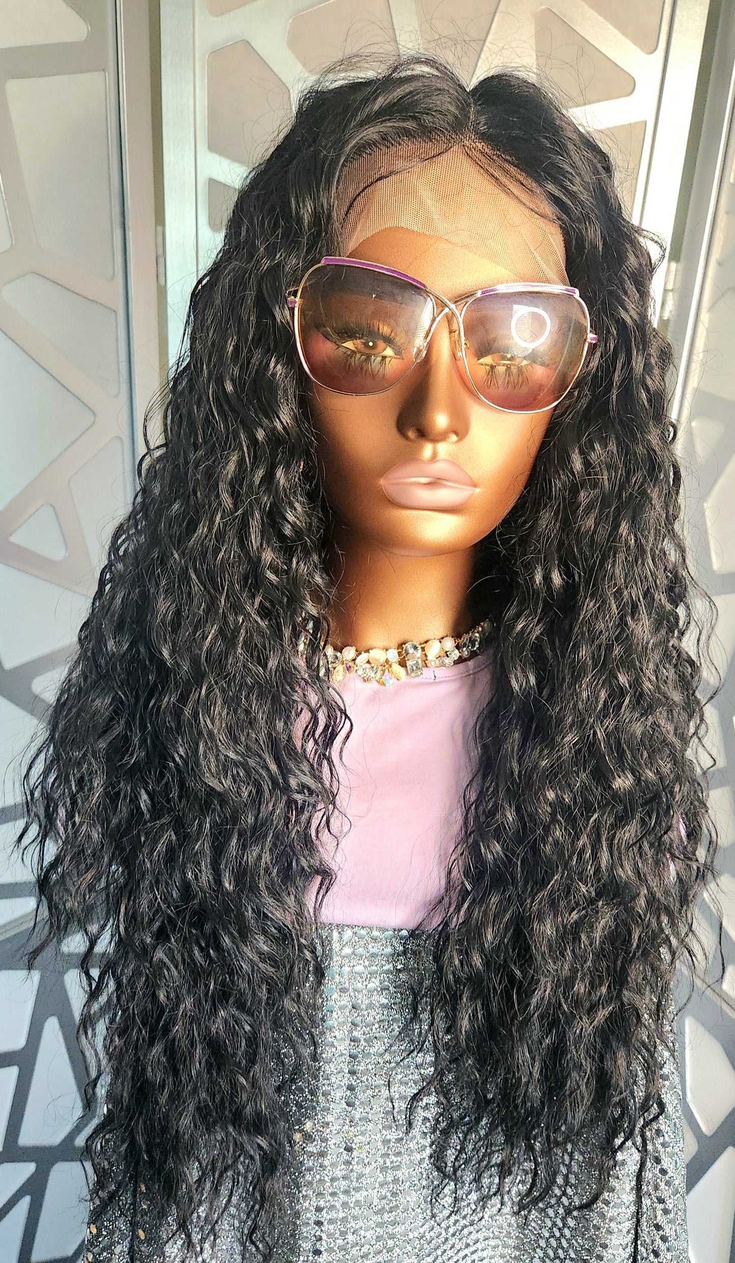 24" Long Curly Black Wig Curly Lace Front Wig Wavy Black Wig Human Hair Blend  Glueless Wig Heat Safe Hair Loss Daily Wear