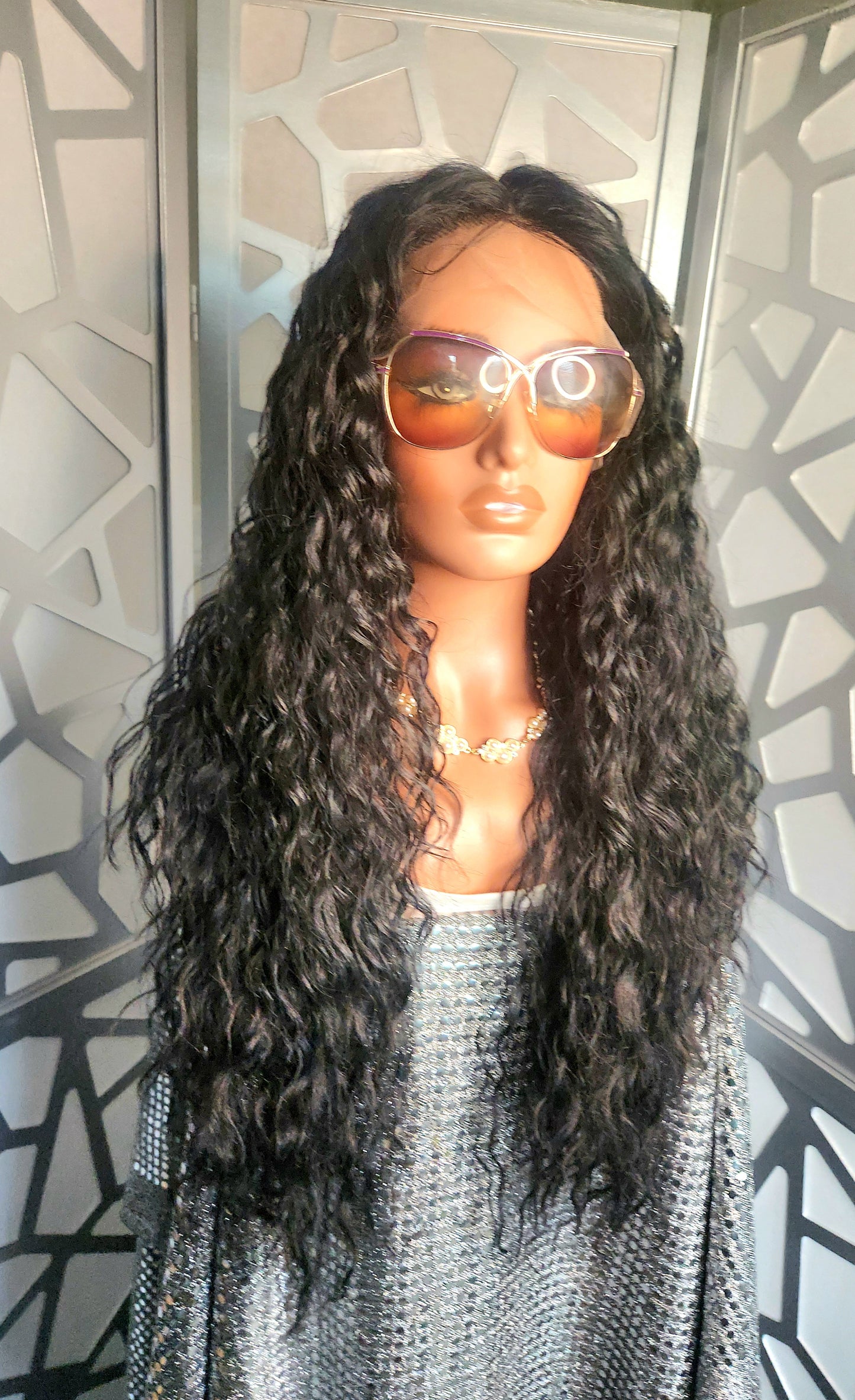 24" Long Curly Black Wig Curly Lace Front Wig Wavy Black Wig Human Hair Blend  Glueless Wig Heat Safe Hair Loss Daily Wear