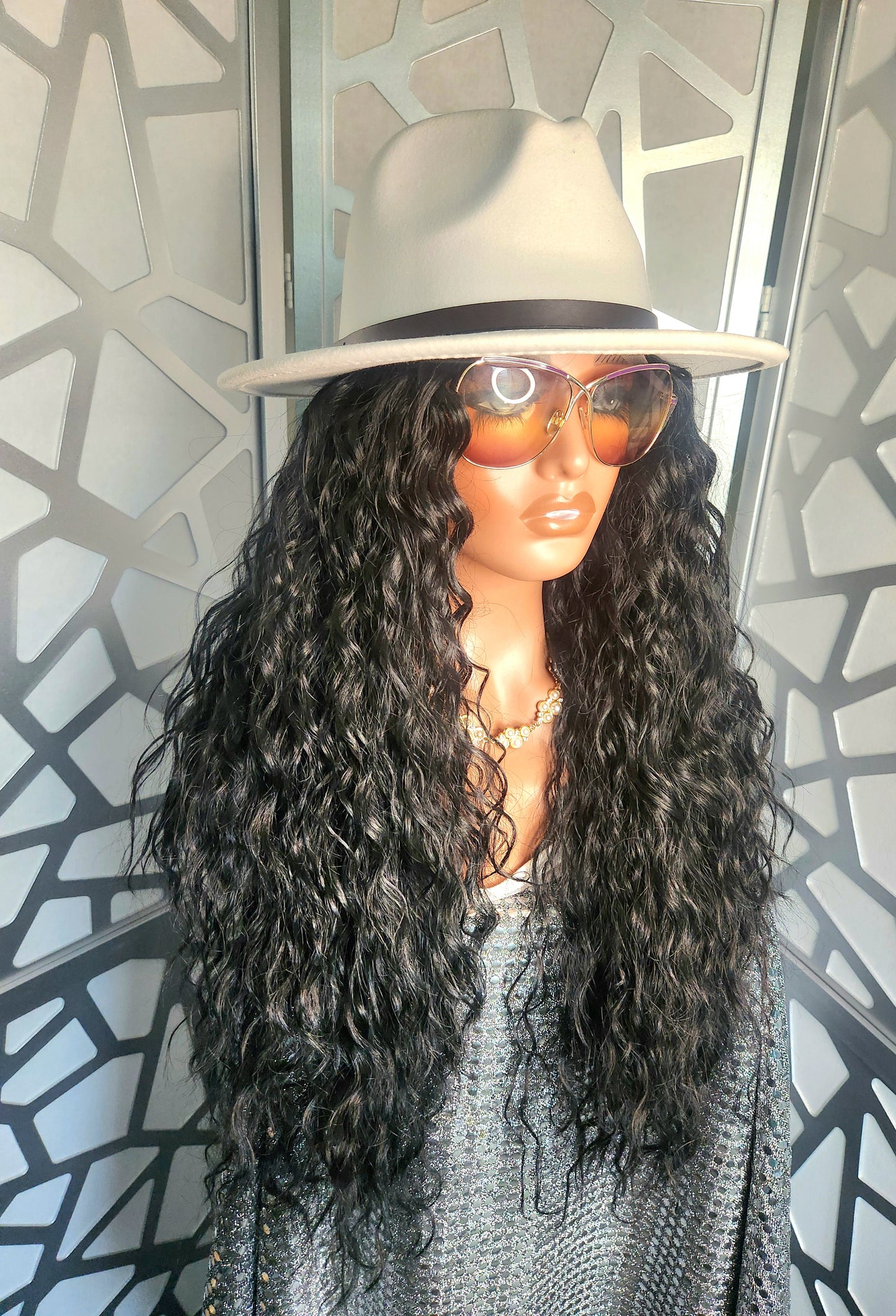 24" Long Curly Black Wig Curly Lace Front Wig Wavy Black Wig Human Hair Blend  Glueless Wig Heat Safe Hair Loss Daily Wear