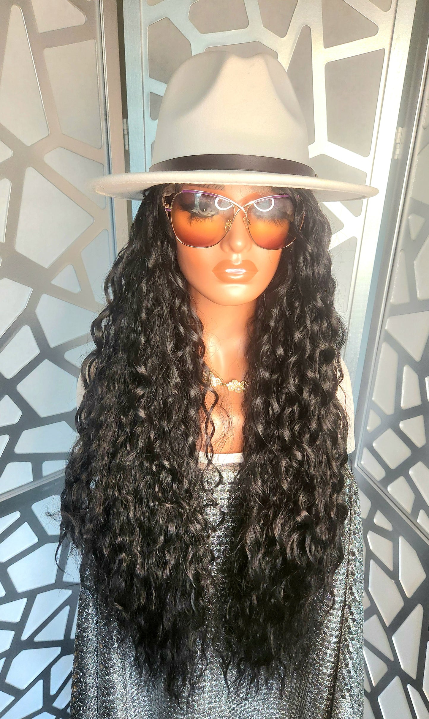 34" Long Curly Wig Black Lace Front Wig Wavy Extra Long Wig Human Hair Blend Glueless Wig Heat Safe