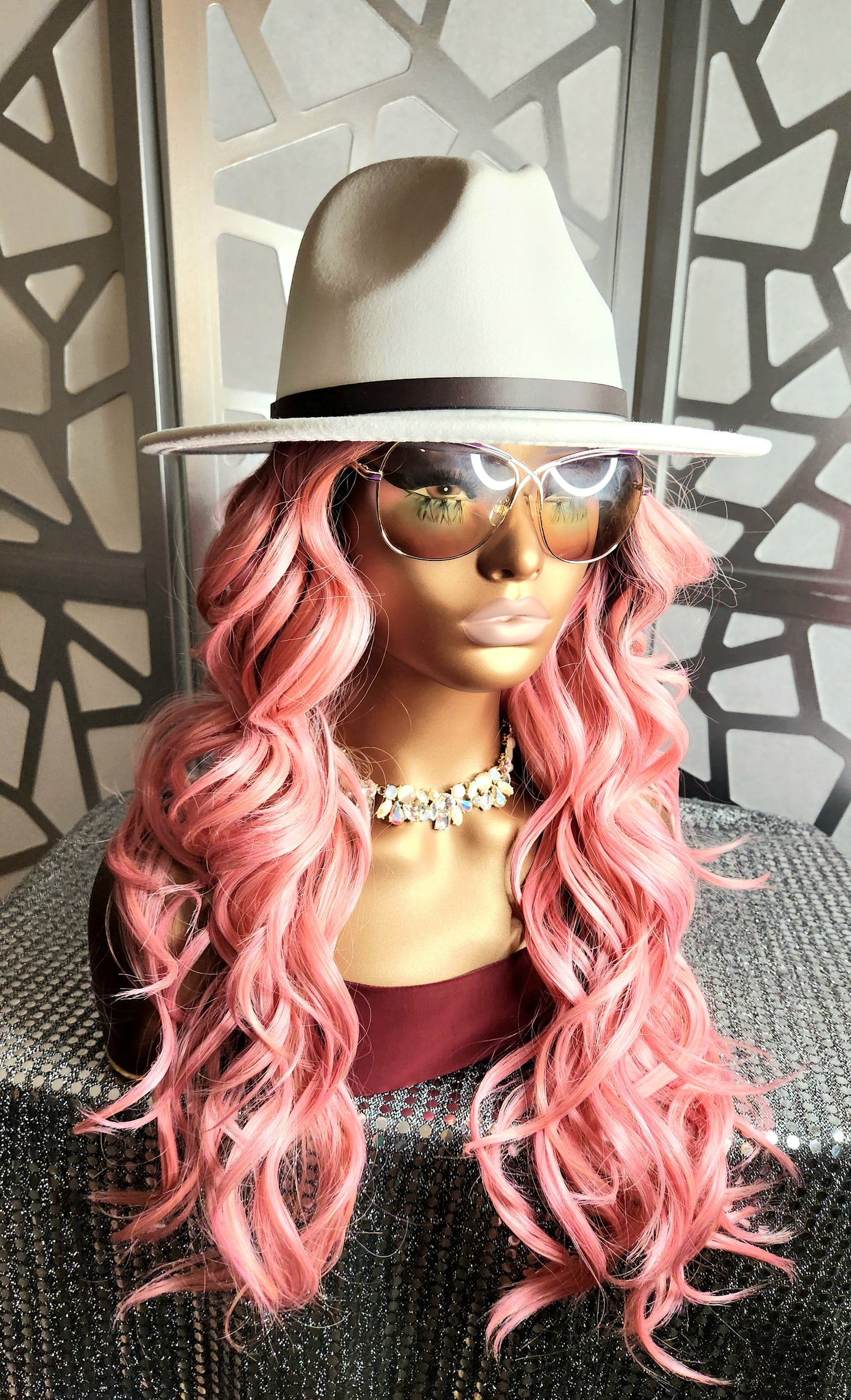 Long Pink Wig, Wavy Long Wig Lace Front Wig Pastel wig, ombre wig, Human Hair Blend Curly Pink Wig Daily Wear Cosplay Anime Pink Hair Heat