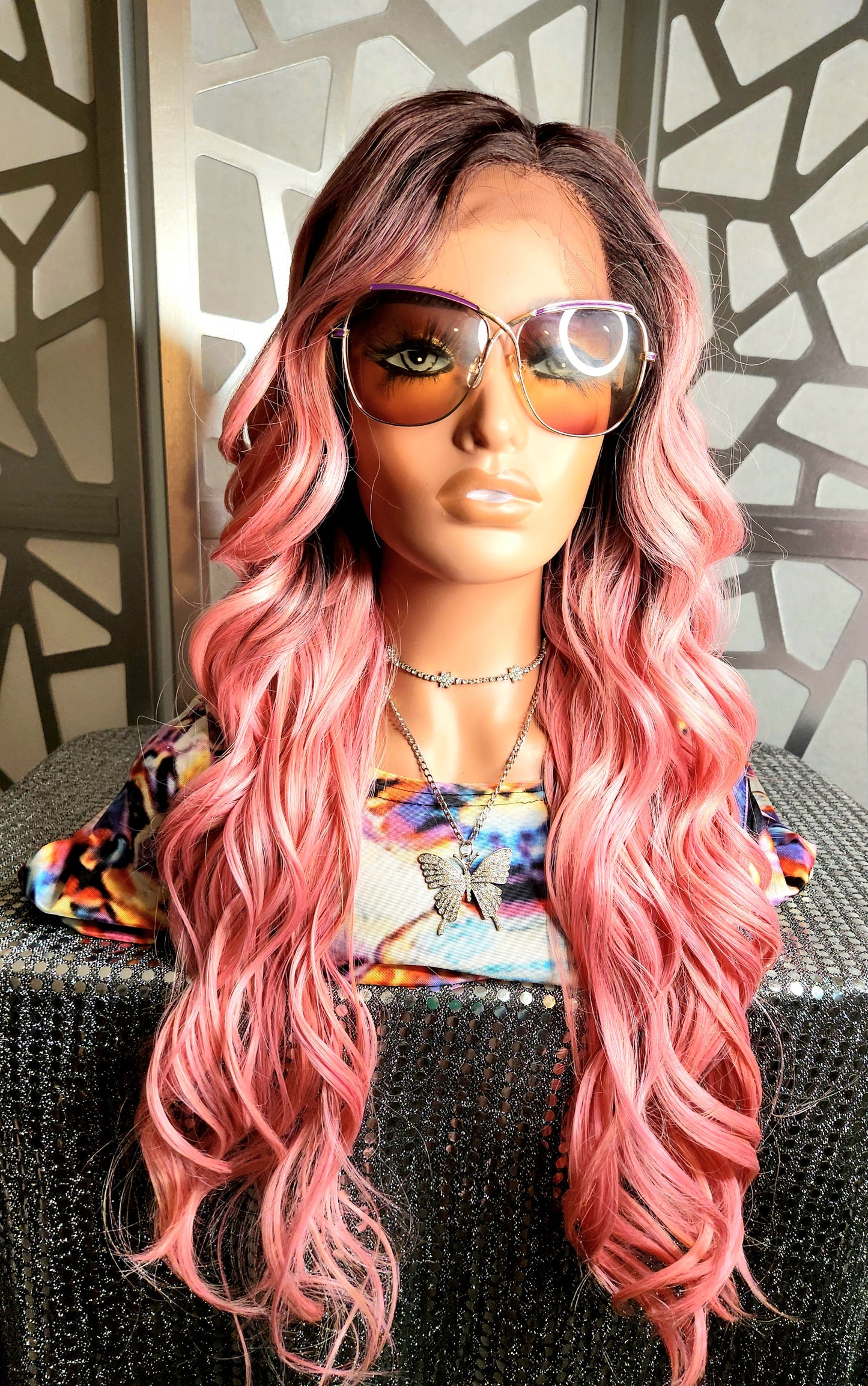 Long Pink Wig, Wavy Long Wig Lace Front Wig Pastel wig, ombre wig, Human Hair Blend Curly Pink Wig Daily Wear Cosplay Anime Pink Hair Heat