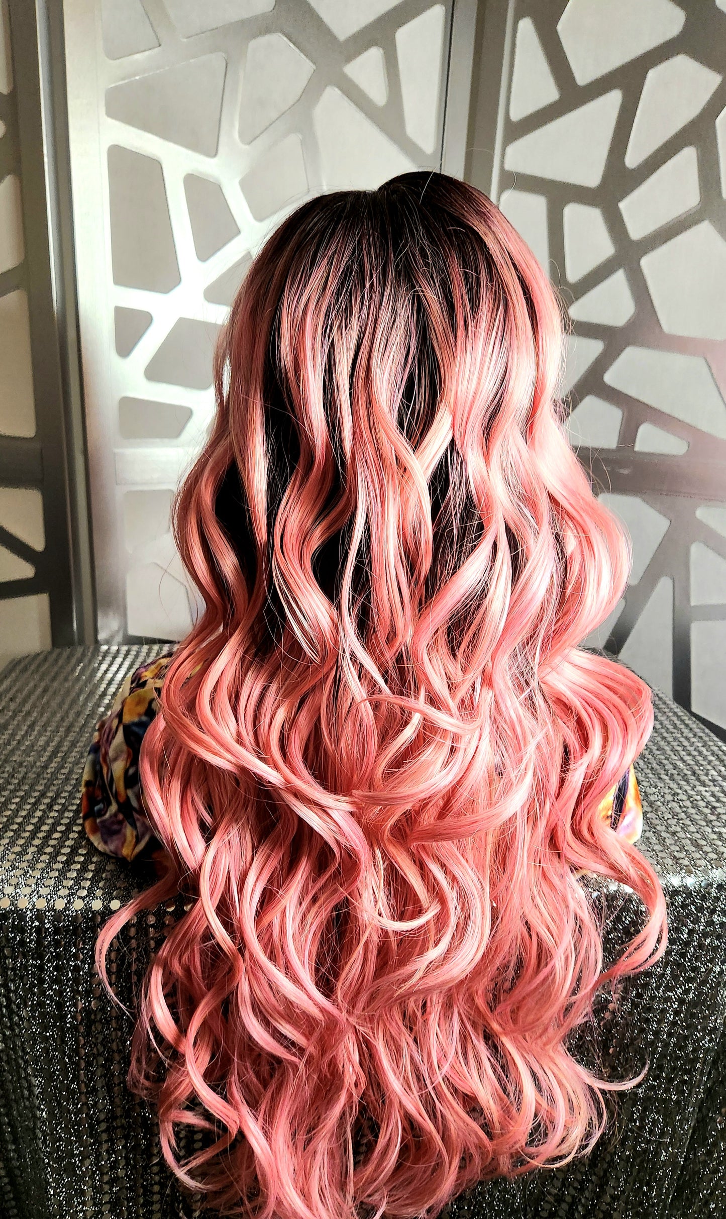 Long Pink Wig, Wavy Long Wig Lace Front Wig Pastel wig, ombre wig, Human Hair Blend Curly Pink Wig Daily Wear Cosplay Anime Pink Hair Heat