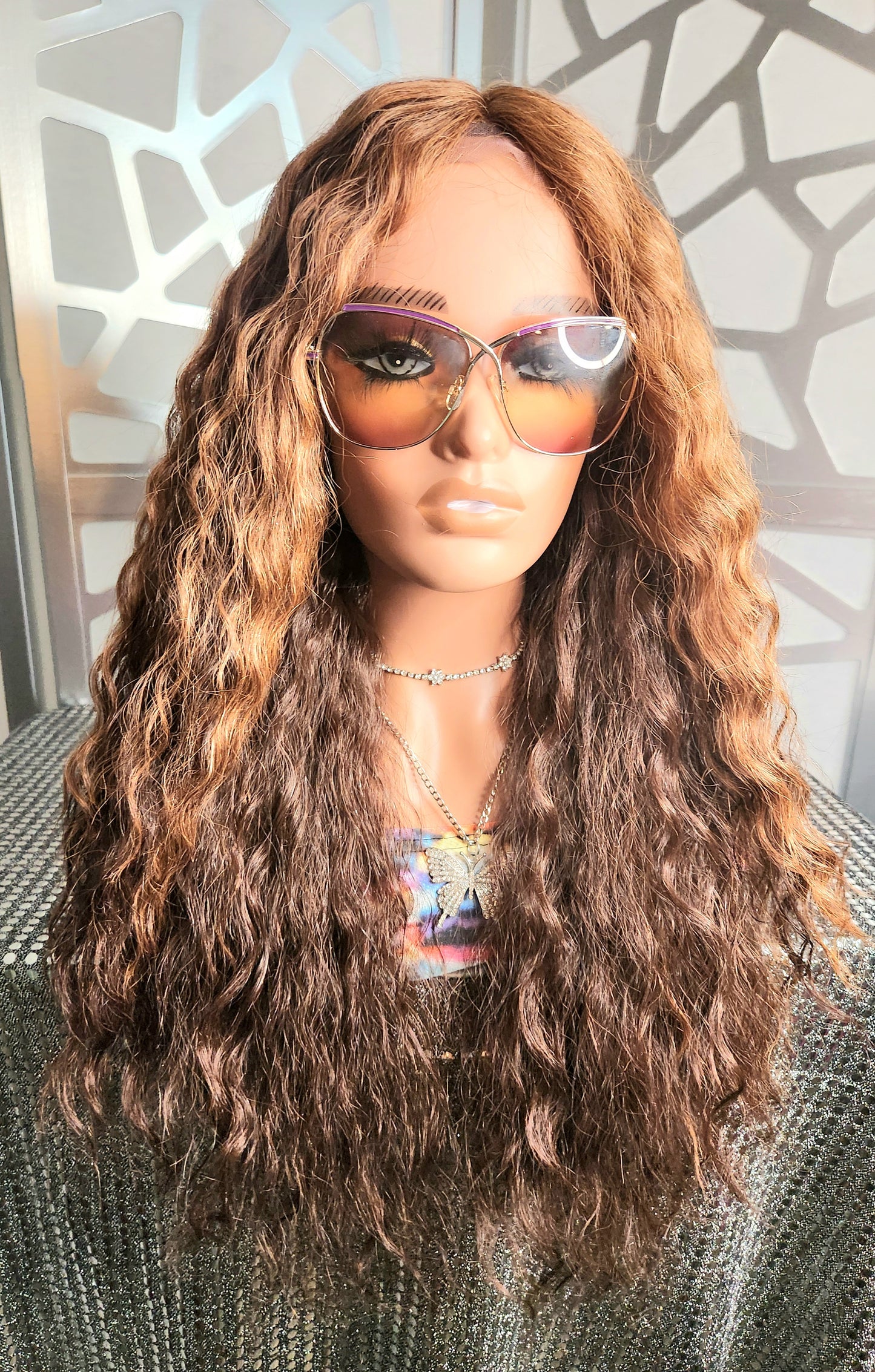 Curly Lace Front Wig Ombre Blonde Auburn Wig Human Hair Blend Glueless Wavy Reddish Blonde Wig Heat Safe Daily Wear or Hair loss