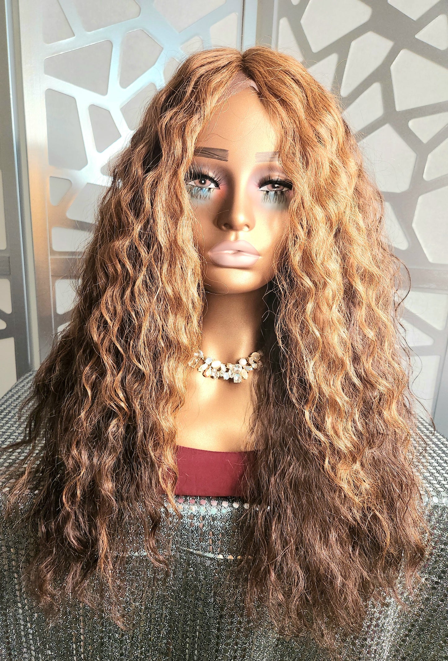 Curly Lace Front Wig Ombre Blonde Auburn Wig Human Hair Blend Glueless Wavy Reddish Blonde Wig Heat Safe Daily Wear or Hair loss