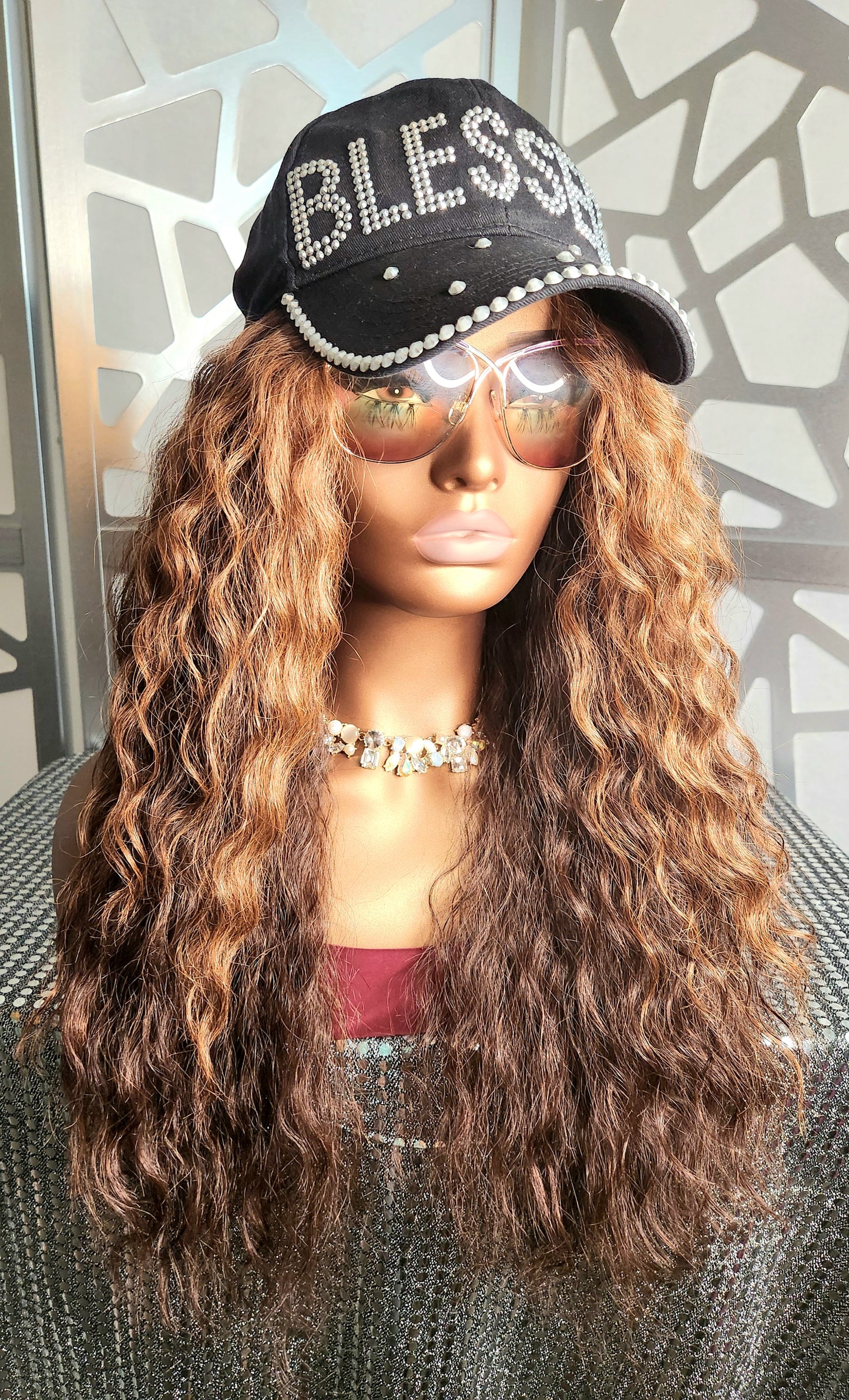 Curly Lace Front Wig Ombre Blonde Auburn Wig Human Hair Blend Glueless Wavy Reddish Blonde Wig Heat Safe Daily Wear or Hair loss