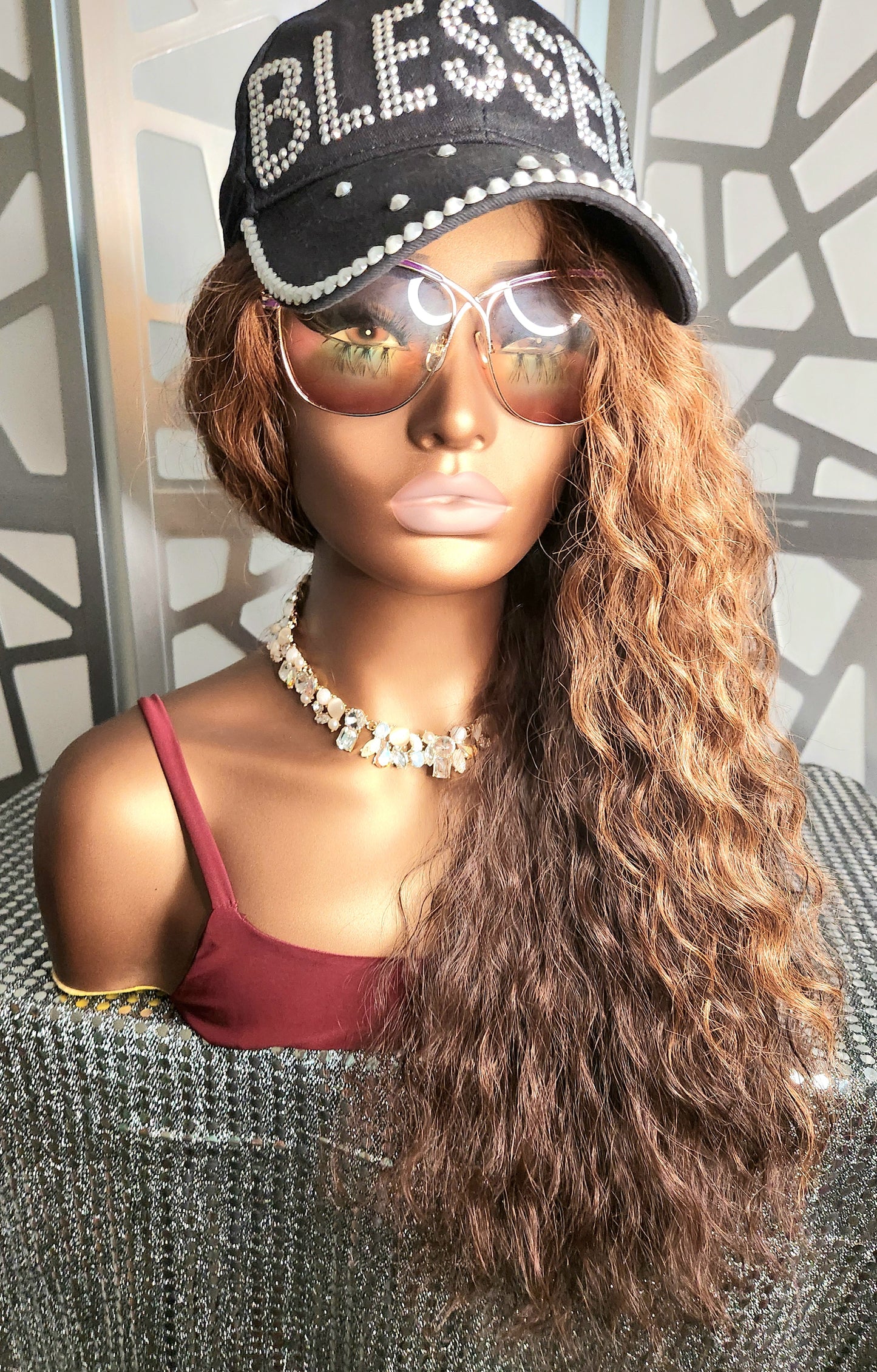 Curly Lace Front Wig Ombre Blonde Auburn Wig Human Hair Blend Glueless Wavy Reddish Blonde Wig Heat Safe Daily Wear or Hair loss