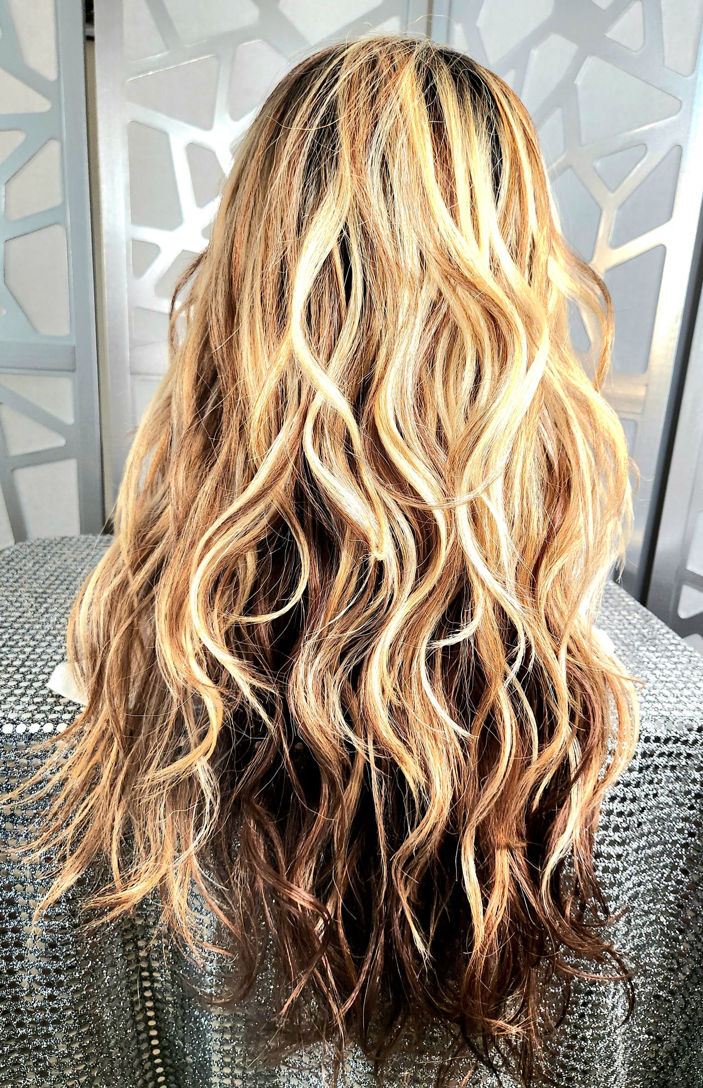 26" Curly Wig 360 Lace Ombre Blonde Auburn Wig  Freeparting Lace wig 13x6 Human Hair Blend Blonde  Wavy Long Wig Daily Wear Hair Loss Heat