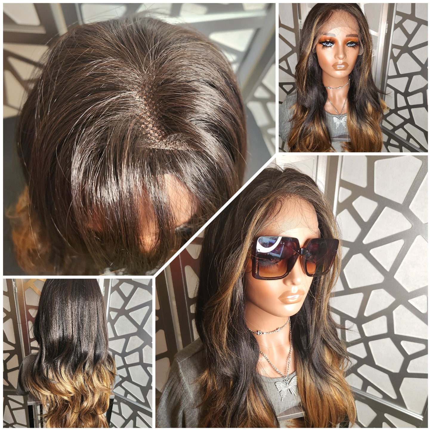 Free parting 13x4 Brown Wig Ombre Highlights Blonde Lace Front Wig Human Hair Blend Straight Layers Hair loss or Daily wear
