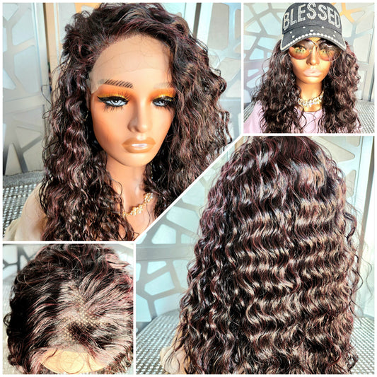 Wavy Lace Front Wig Curly Wig Dark Burgundy 99J Free Parting 13x6 Human Hair Blend Daily Wear Hair Loss Glueless Wig Heat Safe