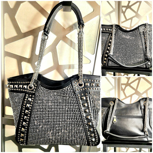 Bling Purse Black Handbag Rhinestone Studded  Purse  Diamond Crystal black Tote