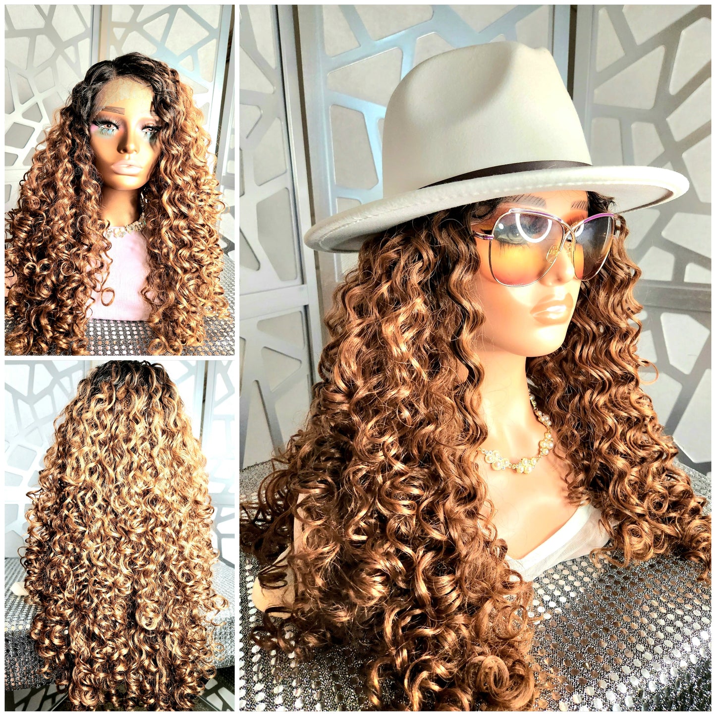 Long Curly Wig Ombre Wig Lace Front Wig Human Hair Blend Tight Curly Wig Daily Wear Hair Loss Heat Safe